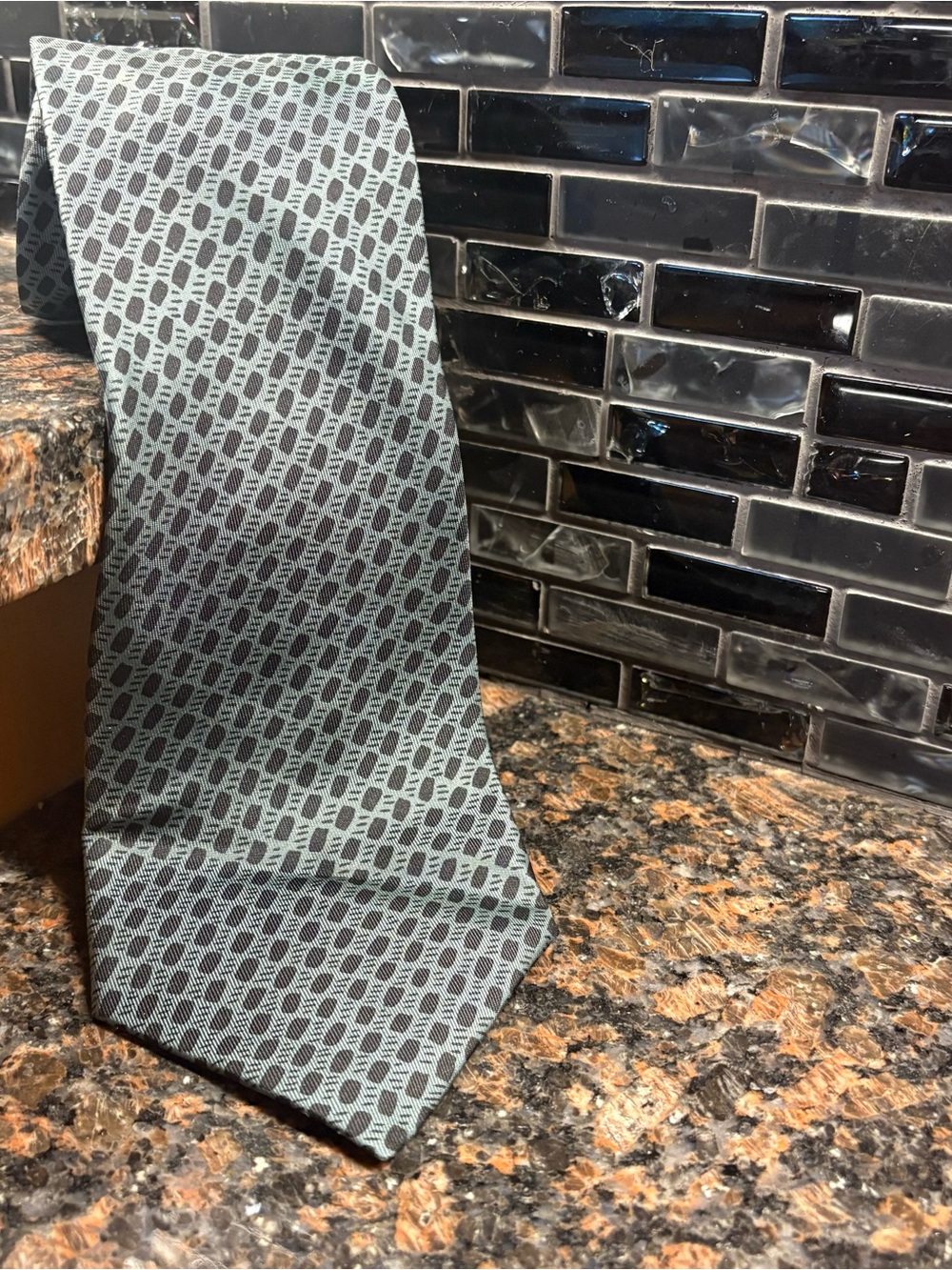 Hermes Green Geometric Silk Tie